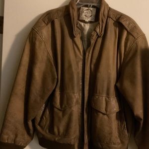 Tan Brown Leather Bomber Jacket Size Small by Global Idenity